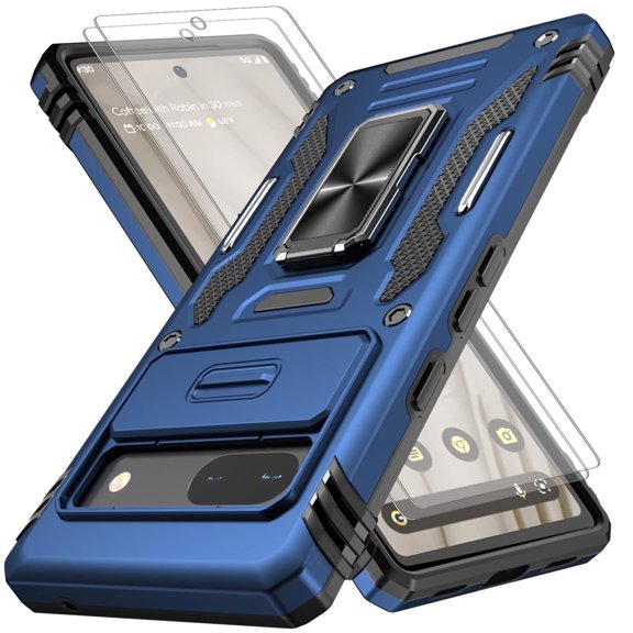LeYi for Google Pixel 7A Case with 2 Pack Screen Protector, 360° Magnetic Ring Holder Kickst, Blue