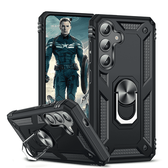 LeYi for Samsung Galaxy S24 Plus 5G Case, [Military-Grade] Ring Kickstand Defender Phone Case, Black