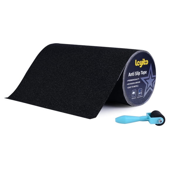 LEYIBO-12" x 35Ft Heavy Duty Anti Slip Tape with Roller for Stairs Outdoor/Indoor Waterproof Grip Tape Safety Non Skid Roll for Stair Steps Traction Tread Staircases Non Slip Strips Black