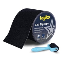 LEYIBO-5" x 35Ft Heavy Duty Anti Slip Tape with Roller for Stairs Outdoor/Indoor Waterproof Grip Tape Safety Non Skid Roll for Stair Steps Traction Tread Staircases Non Slip Strips Black