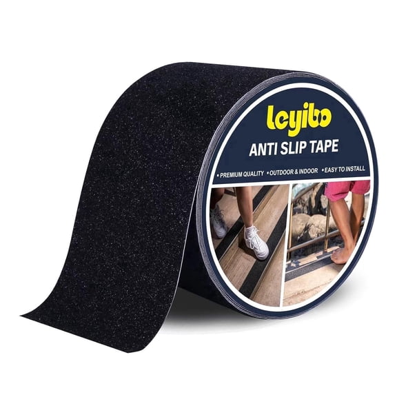 LEYIBO-Anti Slip Tape For Stairs (Black 4" x 42 Feet Wide Tread) Waterproof Grip Tape For Outdoor/Indoor, Perfect 80 Grit Traction Non Slip Grip Tape for Stairs, Steps or Ramps