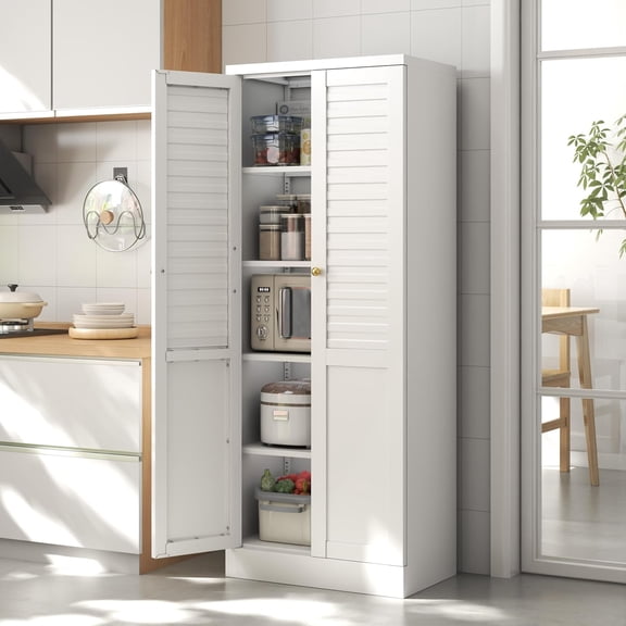 Hanyu 61 inch Tall Kitchen Pantry Cabinet,Metal Storage Cabinet with 4 Adjustable Shelves,Freestanding Cupboard for Canned Food,Snacks,Small Appliances(White)
