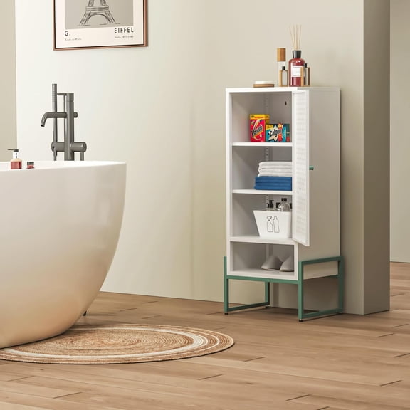 LEYNOT Compact Metal Bathroom Storage Cabinet with Open & Concealed Shelves and Easy to Clean,Rustproof & Moisture-Resistant