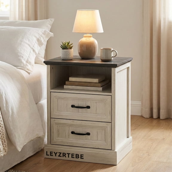 LEYZRTEBE Black Nightstand Set of 2 with 3 Drawers, Modern Wooden Bedside Tables End Tables with Storage for Bedroom Living Room