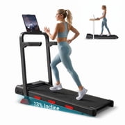 LEZEE Foldable Walking Pad Treadmill with 3-Level Manual Incline, 2.5HP Quiet Brushless Motor, 300LBS Capacity, Non-Slip Handrails for Home & Office Under Desk