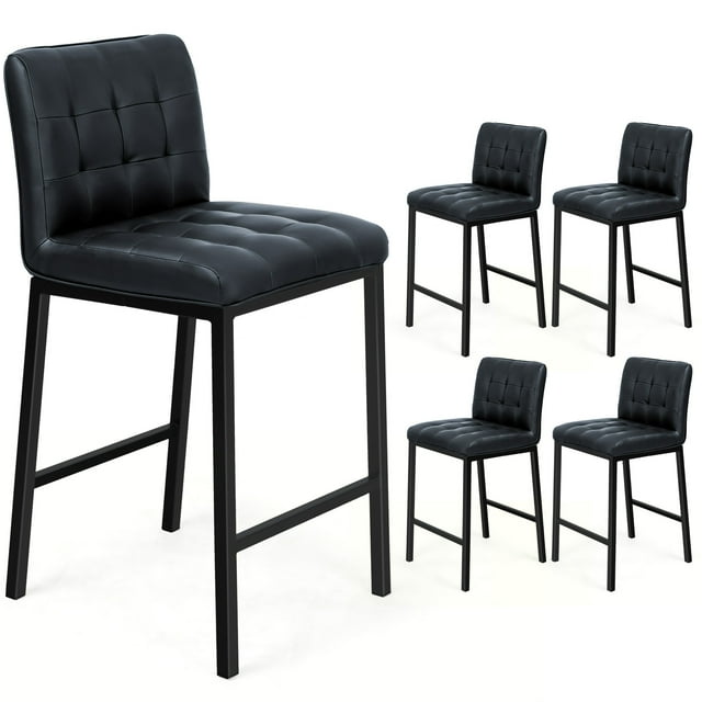 LEZIOA 25'' PU Leather Bar Stools Set of 4 with Full Back, Footrest