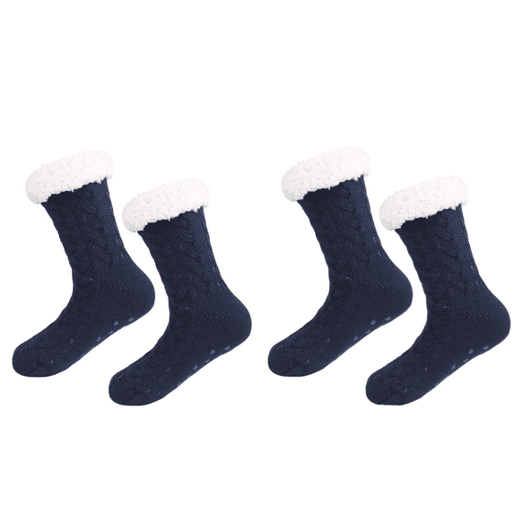LEZMORE 2 Pack Slipper Socks for Women Cozy Fuzzy Stocking Socks ,Knit Womens Thick Knit Sherpa Fleece Slipper Socks Grippers