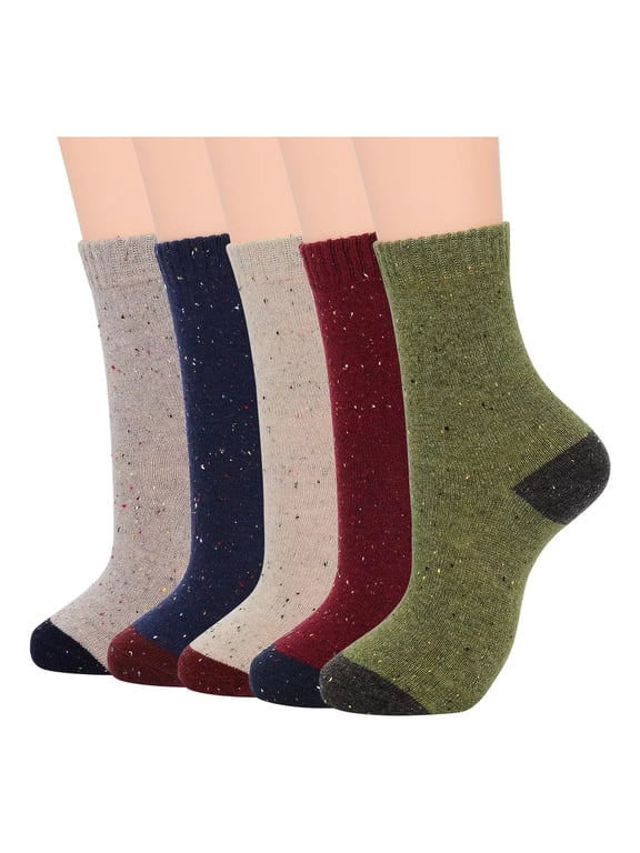 5 Pairs Women's Wool Socks Gift Winter Warm Thickened Knit Comfortable Cozy Crew Socks, Womens Vintage Socks, 6-10