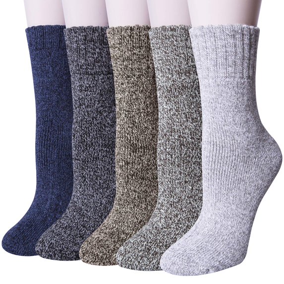 LEZMORE 5 Pairs Womens Wool Socks Thick Knit Vintage Winter Warm Cozy Crew Socks Gifts