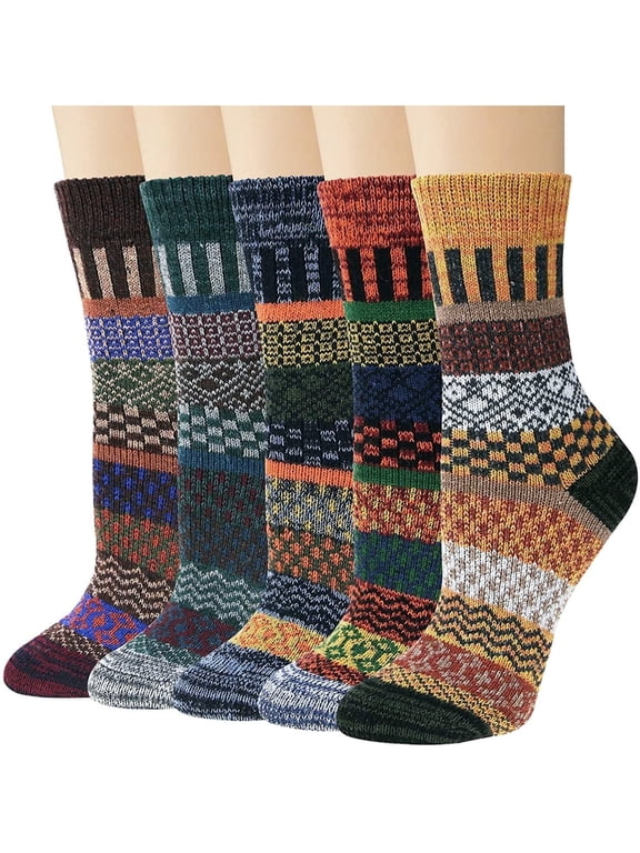 5 Pairs Wool Socks for Women Gifts Winter Warm Thick Knit Cabin Cozy Crew Socks