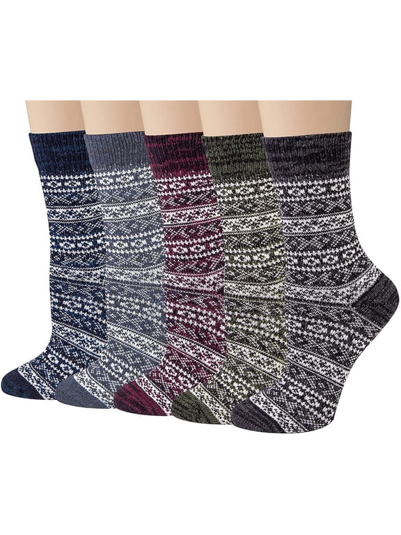 5 Pairs Wool Socks for Women Gifts Winter Warm Thick Knit Cabin Cozy Crew Socks