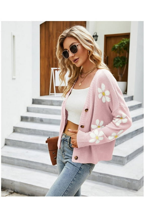 Cardigans for Women Button Up Open Front Cadigan Sweaters Floral Print Cute Short Knitted Cardigan
