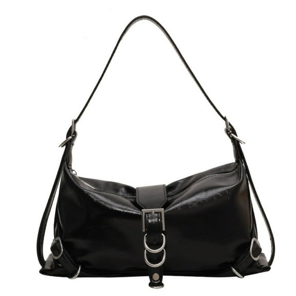 LEZMORE Crossbody Bag for Women, Top Handle Shoulder Bag Buckle Punk Hobo Clutch Purses Bags, Black