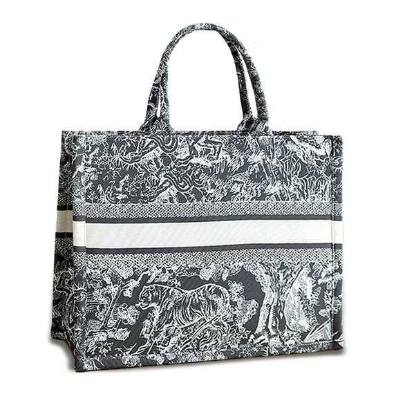 LEZMORE Fashion Luxury Tote Bag Cotton Linen Handbag Large Capacity Jacquard Shoulder Bag Retro Exquisite Dupes Crossbody Handbag, Black