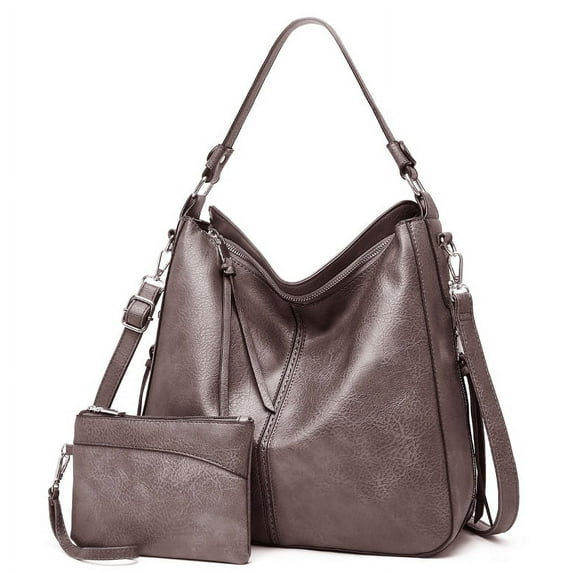 LEZMORE Satchel Purses and Handbags for Women Shoulder Tote Bags Wallets Light Grey 2pcs