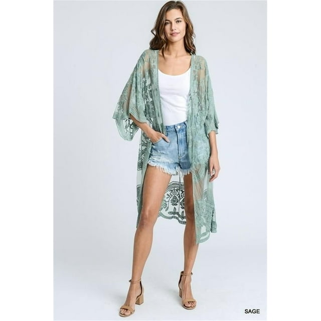 LEZMORE Women Swimsuit Cover up Mesh Lace Kimono Cardigan Open Front
