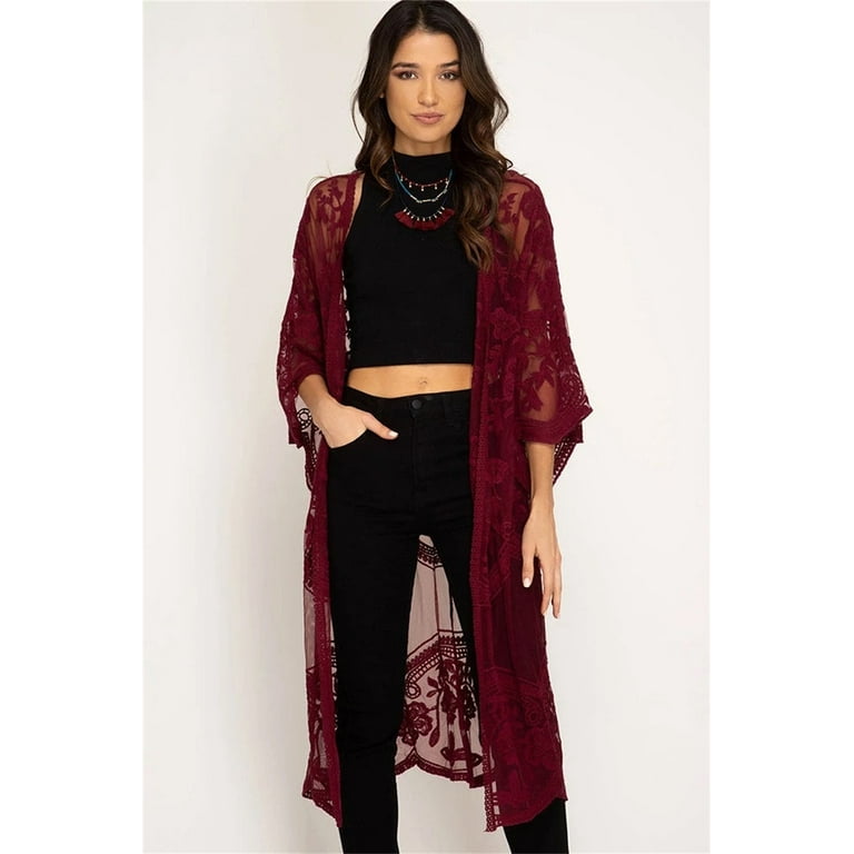 Burgundy lace shop cardigan