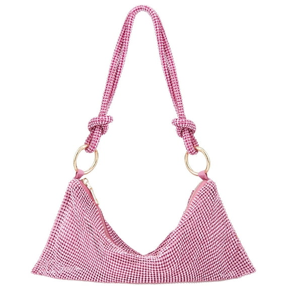 LEZMORE Women's Glitter Rhinestone Purse Crystal Evening Clutch Bag Shoulder Underarm Bag Pink
