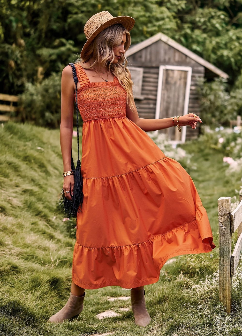 激安ブランド Women's LEZMORE Summer Boho Casual Dress Maxi A-Line Clothing