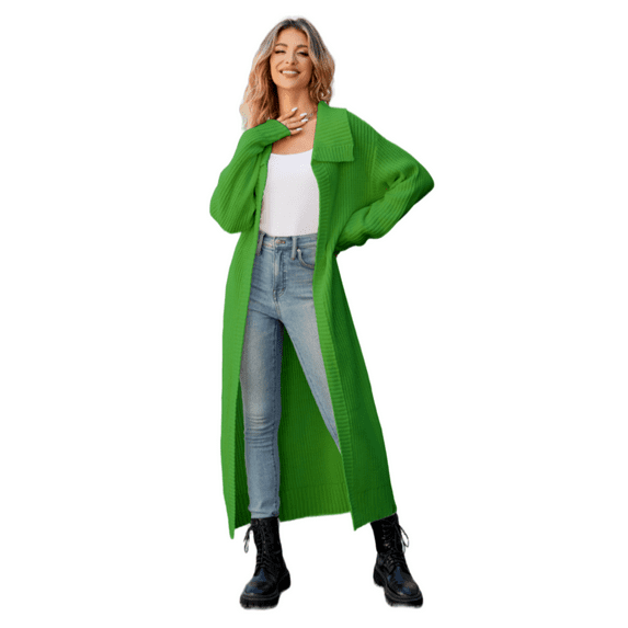 LEZMORE Womens Long Sleeve Open Front Ribbed Knit Solid Color Lapel Casual Sweater Cardigan Coat S-3XL