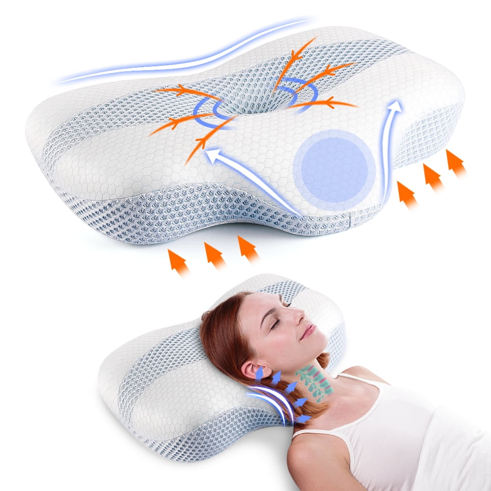 LEZZYRUCK Cervical Pillow for Neck Pain Relief, Ice Silk Contour Memory Foam Pillow,Ergonomic Orthopedic Neck Support Pillow for Side,Back and Stomach Sleepers