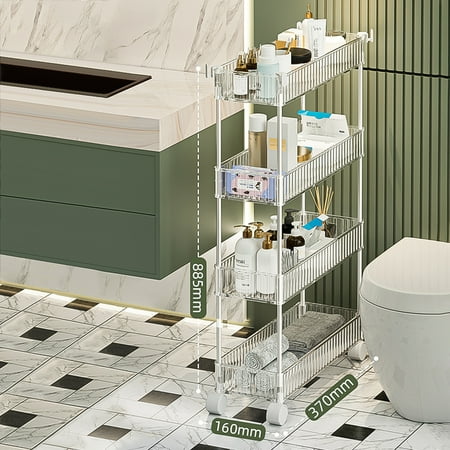 LEZZYRUCK Slim Storage Cart, 4 Tier Bathroom Organizer Mobile Shelving Unit, Rolling Utility Cart Slide Out Organizer for Kitchen, Bathroom, Laundry, Narrow Places