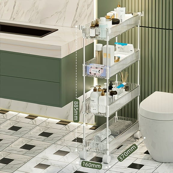 LEZZYRUCK Slim Storage Cart, 4 Tier Bathroom Organizer Mobile Shelving Unit, Rolling Utility Cart Slide Out Organizer for Kitchen, Bathroom, Laundry, Narrow Places