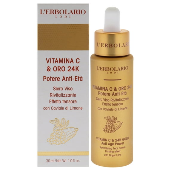 LErbolario Vitamin C and 24K Gold Anti Age Power Revitalising Face Serum , 1 oz Serum