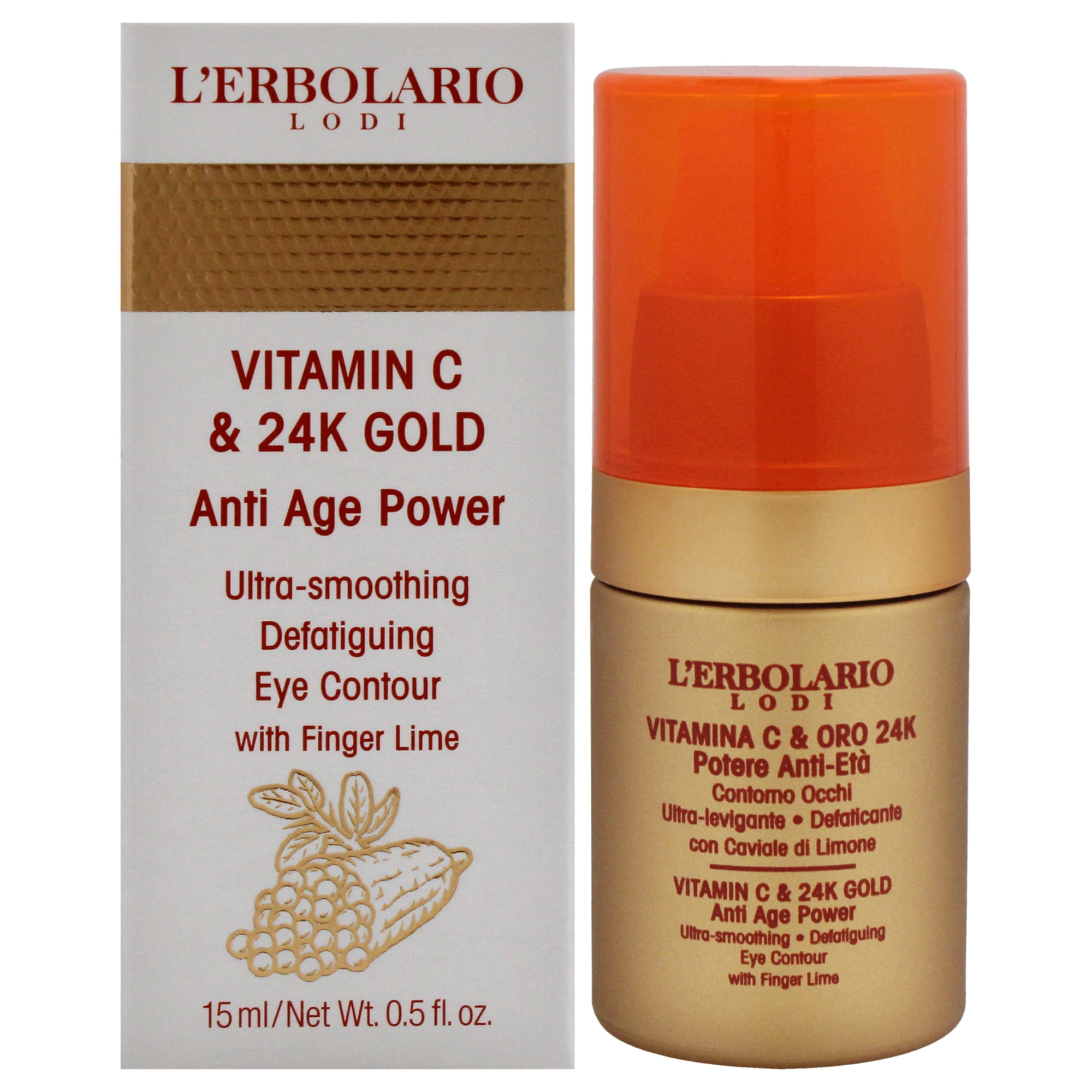 LErbolario Vitamin C and 24K Gold Ultra Smoothing Defatiguing Eye Contour , 0.5 oz Treatment