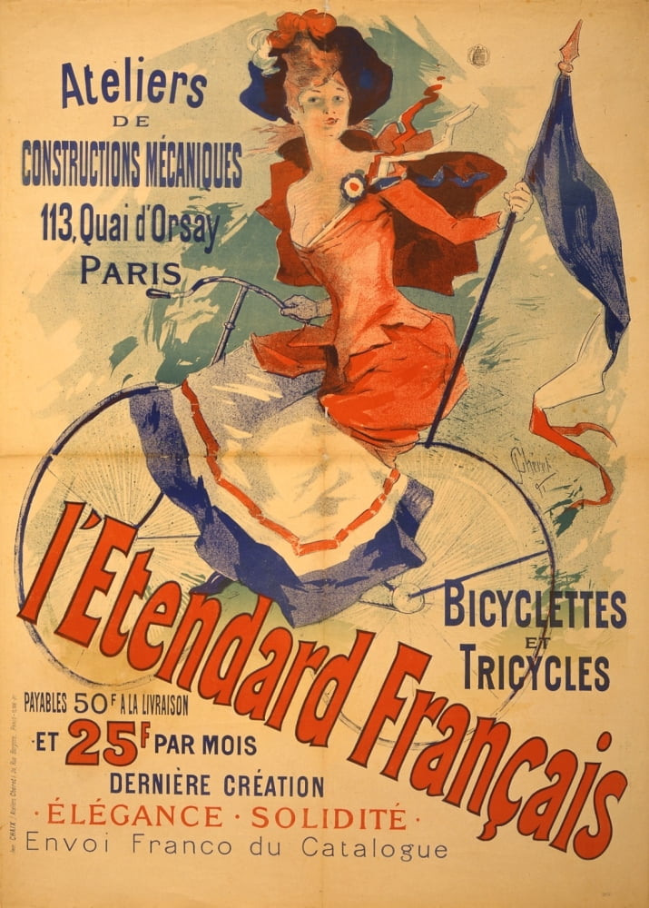 LEtendard fran???ais bicyclettes et tricycles 1891 Canvas Art - Jules Chret (18 x 24)
