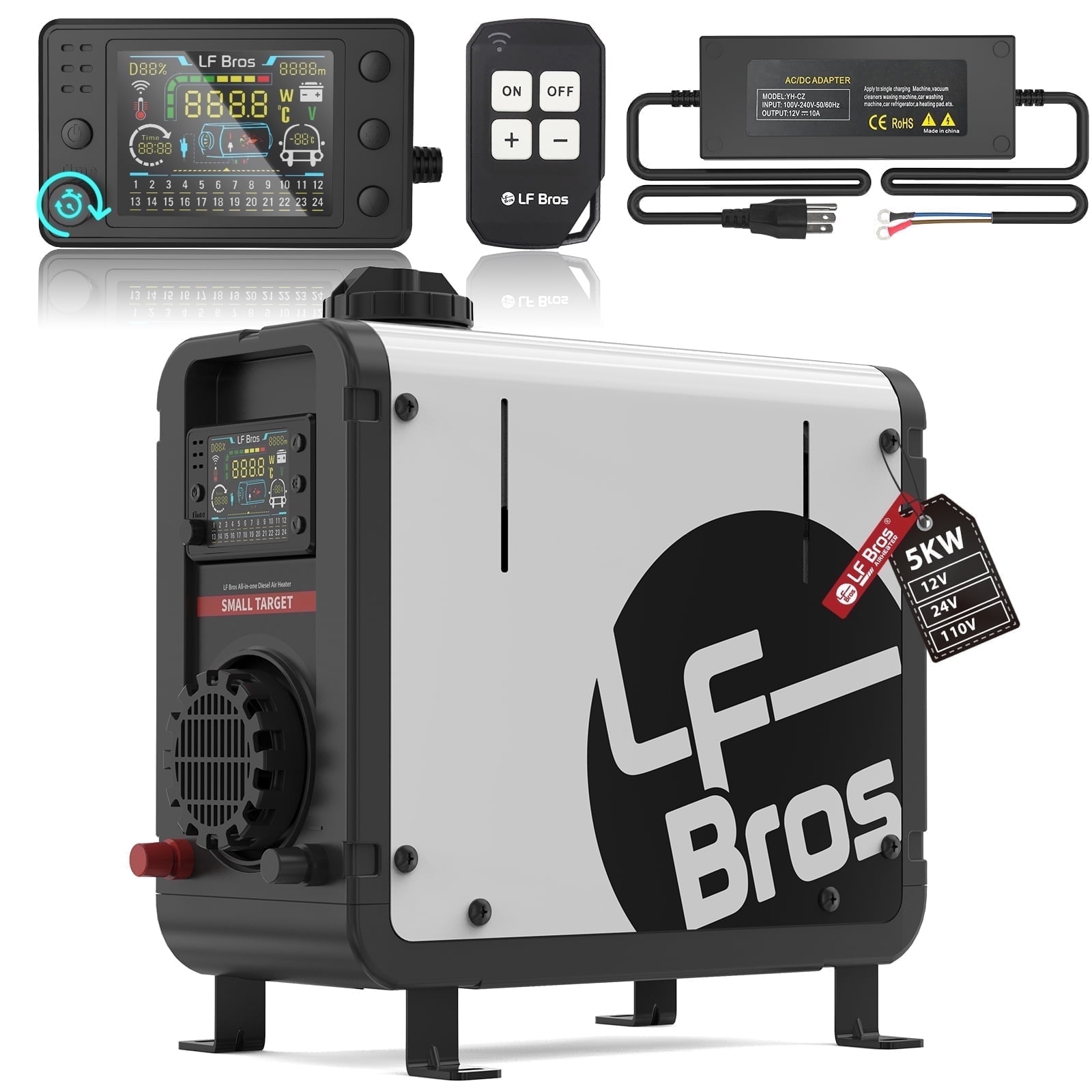 LF Bros N4 5KW Diesel Heater with 3.5L Tank for Small Spaces, 12V/24V/110V Diesel Heater for Home Shop Garage Camper
