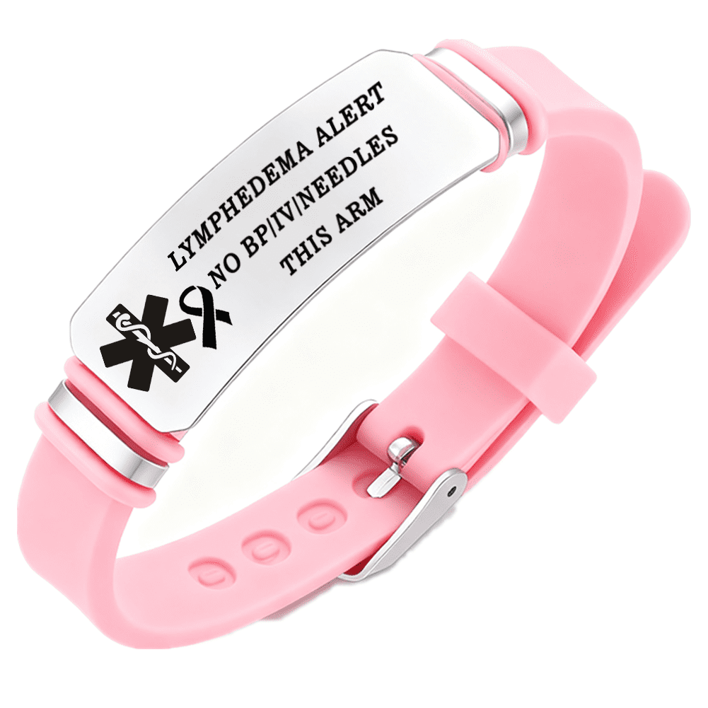 LF Lymphedema Alert Bracelet Breast Cancer Pink Ribbon no bp no Needles ...