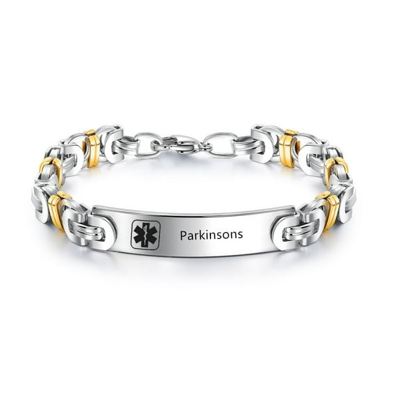 LF Medical Alert ID Bracelets for Men Women Stainless Steel Byzantine Chain Bracelet Medical Alert Bracelet Emergency Identification Bracelet Health Alert Jewelry, with Medical Card, Customizable