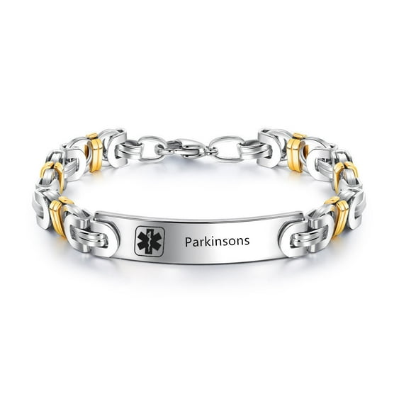LF Medical Alert ID Bracelets for Men Women Stainless Steel Byzantine Chain Bracelet Medical Alert Bracelet Emergency Identification Bracelet Health Alert Jewelry, with Medical Card, Customizable