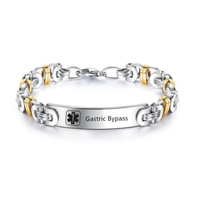 LF Medical Alert ID Bracelets for Men Women Stainless Steel Byzantine Chain Bracelet Medical Alert Bracelet Emergency Identification Bracelet Health Alert Jewelry, with Medical Card, Customizable