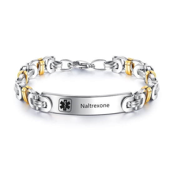 LF Medical Alert ID Bracelets for Men Women Stainless Steel Byzantine Chain Bracelet Medical Alert Bracelet Emergency Identification Bracelet Health Alert Jewelry, with Medical Card, Customizable