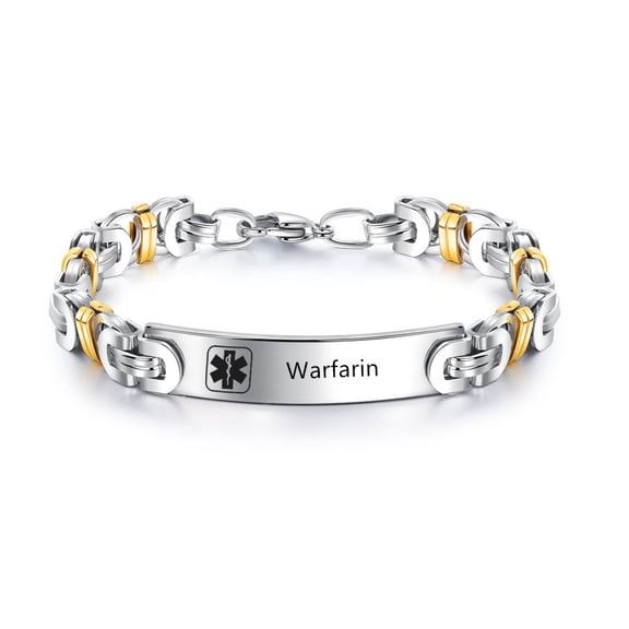 LF Medical Alert ID Bracelets for Men Women Stainless Steel Byzantine Chain Bracelet Medical Alert Bracelet Emergency Identification Bracelet Health Alert Jewelry, with Medical Card, Customizable