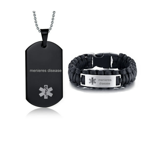 LF Stainless Steel Black Adrenal Insufficiency Medical Alert Jewelry Sets Emergency ID Tag Caduceus Bracelet Necklace Sets,Medic Jewelry for Men(Medical Alert Necklace + Bracelet)