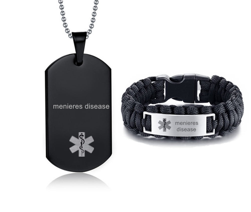 LF Stainless Steel Black Adrenal Insufficiency Medical Alert Jewelry