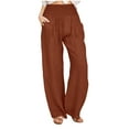 thumbnail image 1 of Hvot&aat Wide Leg Cotton Linen Casual Pants for Women 2025 Summer Smocked High Waisted Palazzo Beach Pants with Pockets, 1 of 7