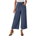 thumbnail image 1 of Hvot&aat Women's Paperbag Cotton Linen Pants Summer Comfy Drawstring Casual Loose Wide Leg Lounge Trousers with Pockets, 1 of 6