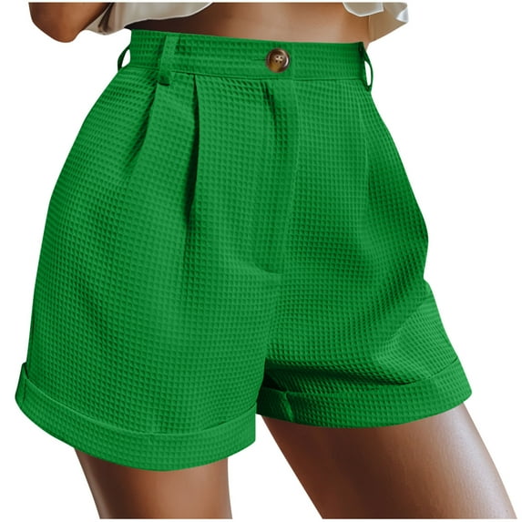 Hvot&aat Waffle Shorts for Women Summer High Waisted Wide Leg Dressy Casual Work Office Short Pants with Pockets