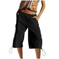 thumbnail image 1 of Hvot&aat Drawstring Capris for Women Summer Casual Loose Fit Elastic Waist Cropped Cargo Trousers with Pockets, 1 of 6