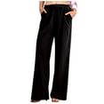 thumbnail image 1 of Hvot&aat Womens Linen Pants Summer Casual Elastic Waist Straight Leg Palazzo Pants Loose Flowy Drawstring Beach Trousers, 1 of 7