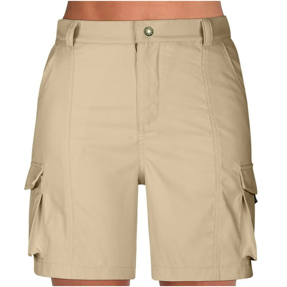 Hvot&aat Casual Cargo Shorts for Women Summer Elastic Waist Solid Color Outdoor Athletic Hiking Shorts with Pockets