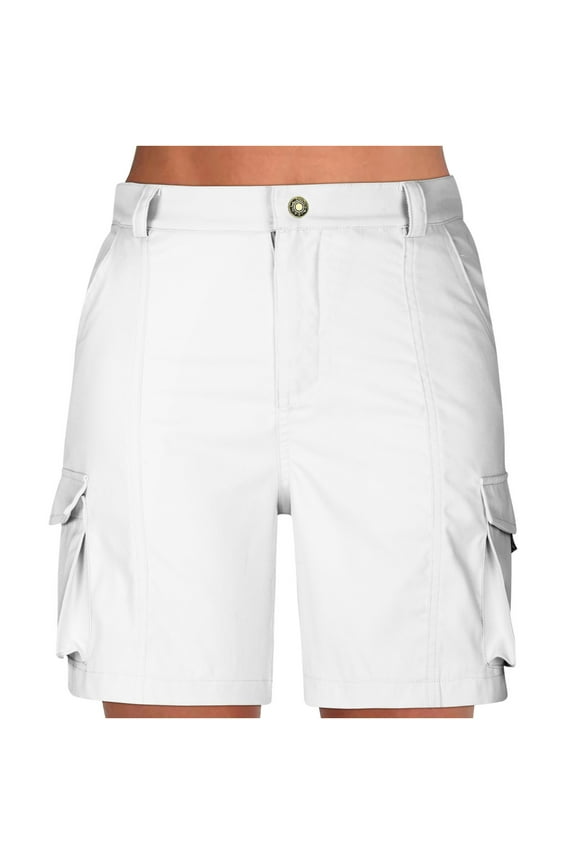 Casual Cargo Shorts for Women Summer Elastic Waist Solid Color Outdoor Athletic Hiking Shorts with Pockets