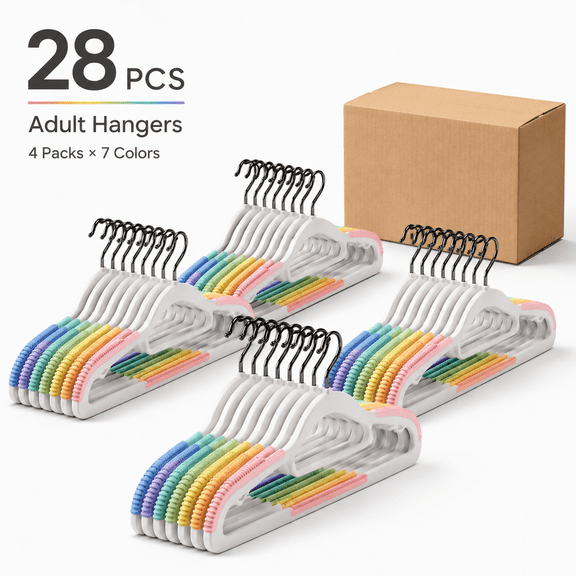 LFBEAR Slim Non-Slip Plastic Clothes Hangers with 360° Swivel Hooks, Multicolor, 28 Count