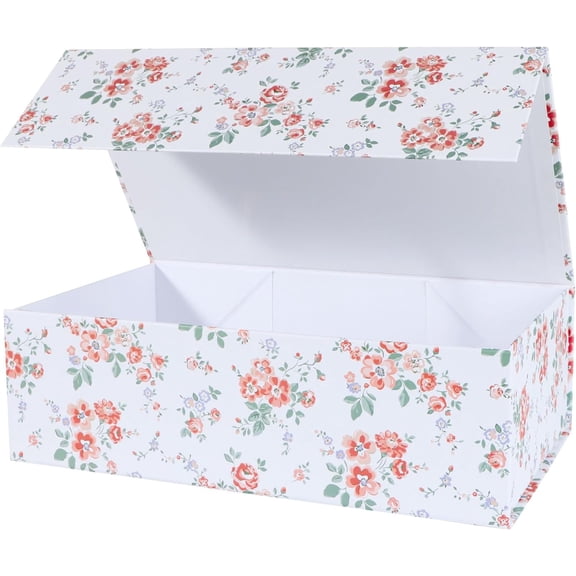 LFBOX Floral Gift Box with Magnetic Lids 13.8x8.3x4.4 in, Large Bridesmaid Proposal Boxes, Rectangle Wedding Decorative Storage 1 Pack