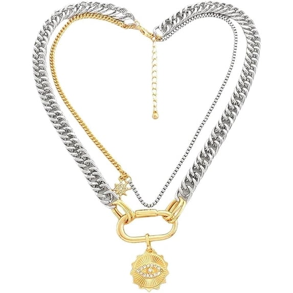 LFE Stainless Steel hypollergnic choker necklace Cuban Link Chain Golden silver layered for women, mother girls Necklace for Women Golden Plated Silver Tone with | velvet luxury gift box