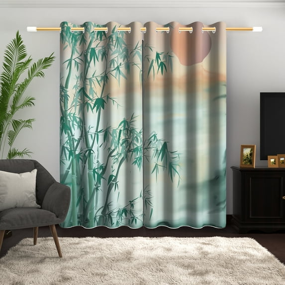LFEEY Blackout Curtains, Bamboo Ink Print Curtain for Kitchen Bedroom, 42x63 inches, 2 Panels